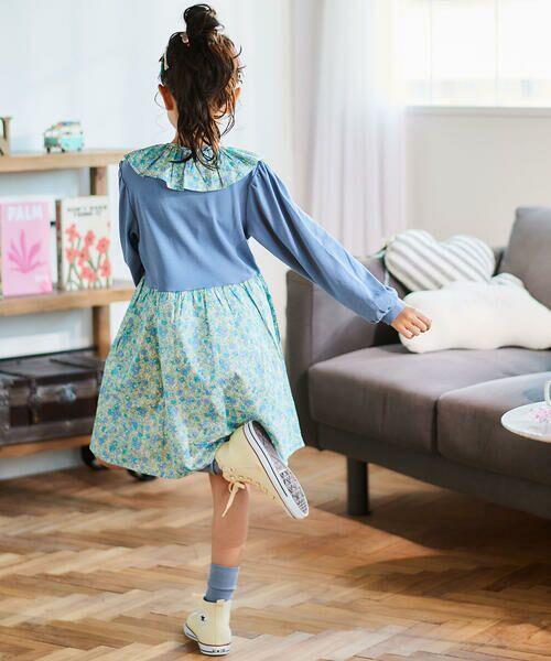 Noeil aime BeBe / ノイユ エーム べべ ミニ丈・ひざ丈ワンピース | 【お揃い】花柄付け襟＋花柄切り替えスムース長袖ワンピース(80~130cm) | 詳細9