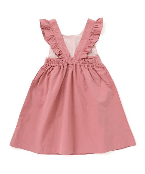 Noeil aime BeBe / ノイユ エーム べべ セットアップ | ツイル肩フリルジャンパースカート＋ボーダー長袖Tシャツセット(90~130cm) | 詳細4