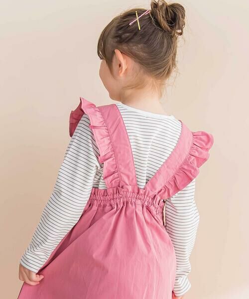 Noeil aime BeBe / ノイユ エーム べべ セットアップ | ツイル肩フリルジャンパースカート＋ボーダー長袖Tシャツセット(90~130cm) | 詳細2