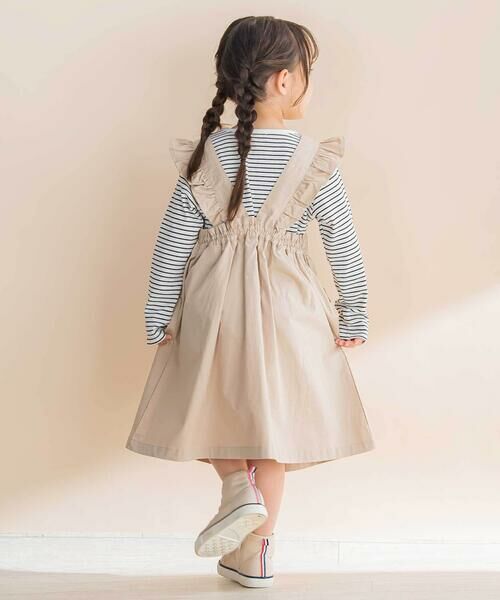 Noeil aime BeBe / ノイユ エーム べべ セットアップ | ツイル肩フリルジャンパースカート＋ボーダー長袖Tシャツセット(90~130cm) | 詳細9