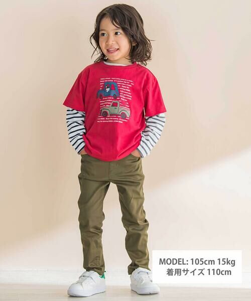 Noeil aime BeBe / ノイユ エーム べべ Tシャツ | 車プリント天竺半袖Tシャツ+ボーダー柄長袖Tシャツセット(80~130cm) | 詳細1