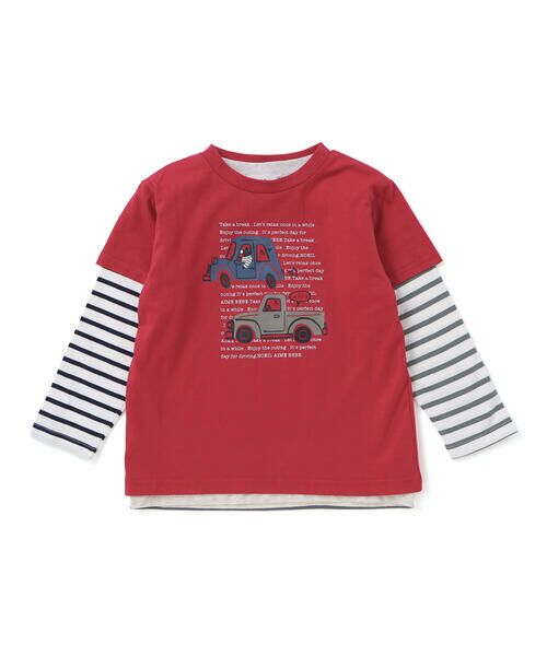 Noeil aime BeBe / ノイユ エーム べべ Tシャツ | 車プリント天竺半袖Tシャツ+ボーダー柄長袖Tシャツセット(80~130cm) | 詳細3