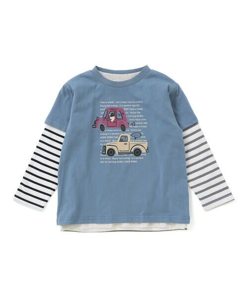 Noeil aime BeBe / ノイユ エーム べべ Tシャツ | 車プリント天竺半袖Tシャツ+ボーダー柄長袖Tシャツセット(80~130cm) | 詳細9