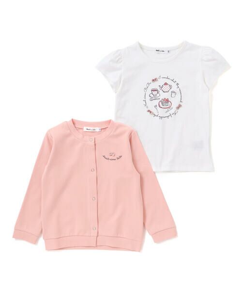 Noeil aime BeBe / ノイユ エーム べべ カーディガン・ボレロ | ティータイムプリント天竺半袖Tシャツ＋リボン付きスムース長袖カーディガンセット(80~130cm) | 詳細19