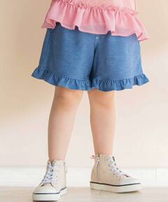 Noeil aime BeBe / ノイユ エーム べべ ショート・ハーフ・半端丈パンツ | 【お揃い】デニムニット裾フリルショートパンツ(80~130cm)