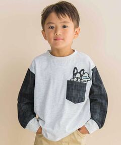 Noeil aime BeBe / ノイユ エーム べべ Tシャツ | チェック袖切り替え天竺長袖Tシャツ(80~130cm)