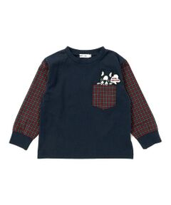 Noeil aime BeBe / ノイユ エーム べべ Tシャツ | チェック袖切り替え天竺長袖Tシャツ(80~130cm)
