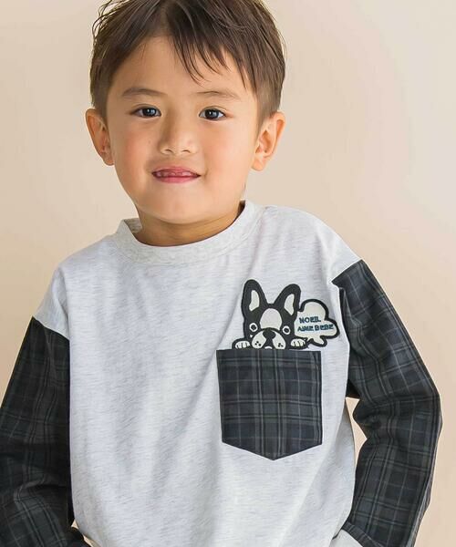 Noeil aime BeBe / ノイユ エーム べべ Tシャツ | チェック袖切り替え天竺長袖Tシャツ(80~130cm) | 詳細2