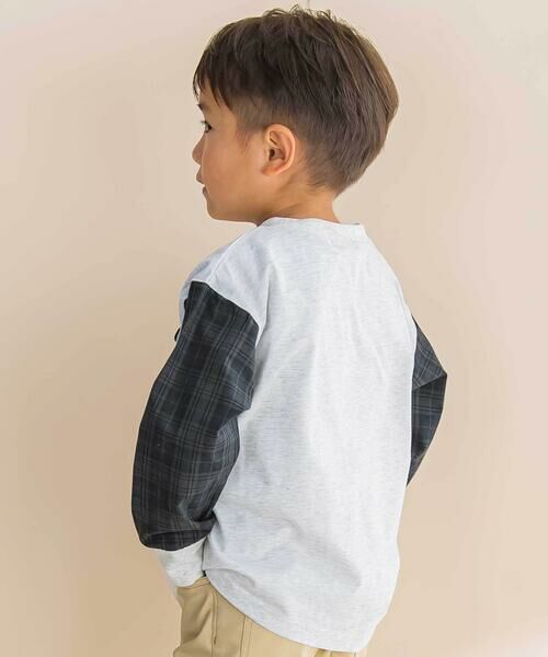 Noeil aime BeBe / ノイユ エーム べべ Tシャツ | チェック袖切り替え天竺長袖Tシャツ(80~130cm) | 詳細3