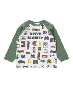 Noeil aime BeBe / ノイユ エーム べべ Tシャツ | 車総柄配色天竺ラグラン長袖Tシャツ(80~130cm)
