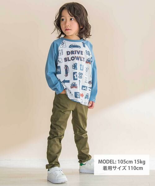 Noeil aime BeBe / ノイユ エーム べべ Tシャツ | 車総柄配色天竺ラグラン長袖Tシャツ(80~130cm) | 詳細1