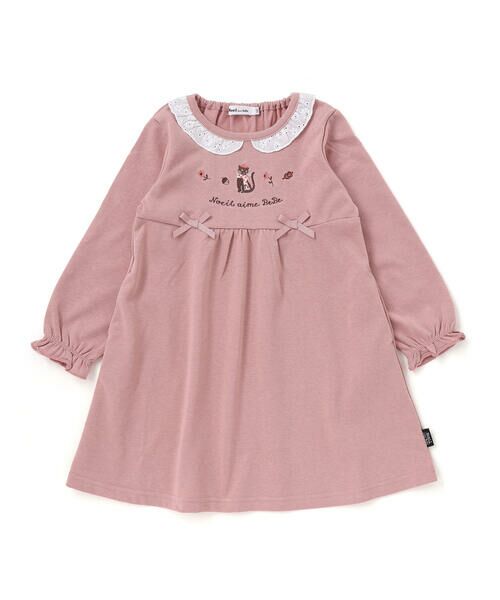 Noeil aime BeBe/ノイユ エーム べべ レースフリル襟インレイワンピース(80~130cm) ピンク 100cm Noeil aime BeBe/ノイユ エーム べべ レースフリル襟インレイワンピース(80~130cm) ピンク 100cm