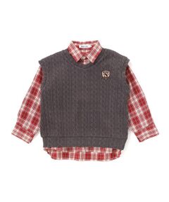 Noeil aime BeBe / ノイユ エーム べべ シャツ・ブラウス | 【お揃い】タータンチェックシャツ＋ケーブルジャガードベストセット(90~130cm)