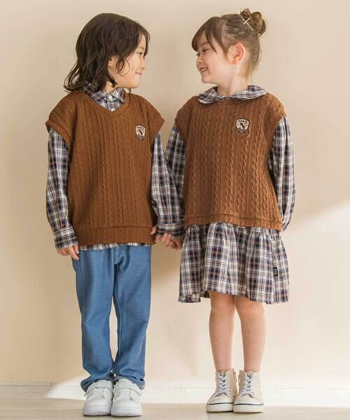 Noeil aime BeBe / ノイユ エーム べべ シャツ・ブラウス | 【お揃い】タータンチェックシャツ＋ケーブルジャガードベストセット(90~130cm) | 詳細7