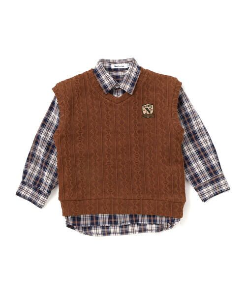 Noeil aime BeBe / ノイユ エーム べべ シャツ・ブラウス | 【お揃い】タータンチェックシャツ＋ケーブルジャガードベストセット(90~130cm) | 詳細9