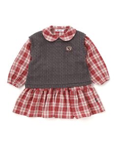 Noeil aime BeBe / ノイユ エーム べべ ミニ丈・ひざ丈ワンピース | 【お揃い】タータンチェックワンピース＋ケーブルジャガードベストセット(90~130cm)