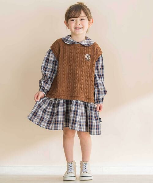 Noeil aime BeBe / ノイユ エーム べべ ミニ丈・ひざ丈ワンピース | 【お揃い】タータンチェックワンピース+ケーブルジャガードベストセット(90~130cm) | 詳細13