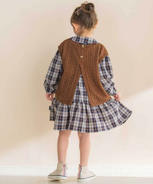 Noeil aime BeBe / ノイユ エーム べべ ミニ丈・ひざ丈ワンピース | 【お揃い】タータンチェックワンピース+ケーブルジャガードベストセット(90~130cm) | 詳細14