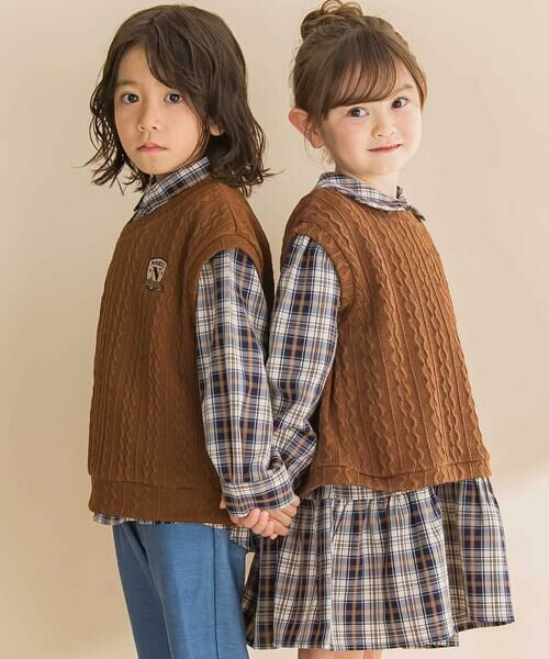 Noeil aime BeBe / ノイユ エーム べべ ミニ丈・ひざ丈ワンピース | 【お揃い】タータンチェックワンピース+ケーブルジャガードベストセット(90~130cm) | 詳細17