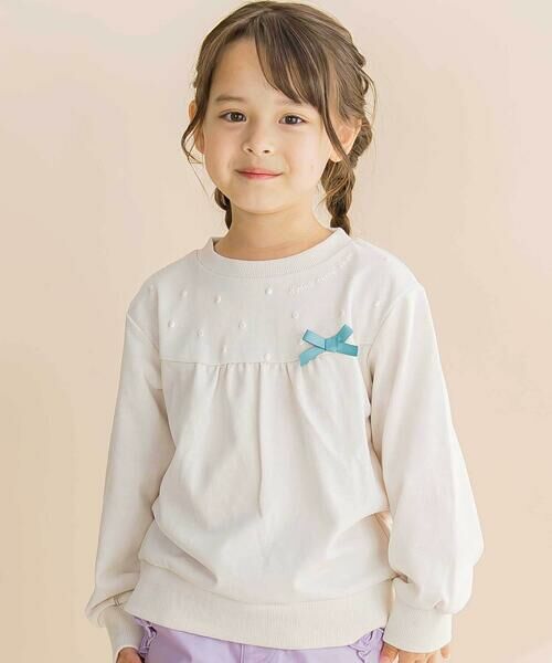 Noeil aime BeBe/ノイユ エーム べべ パール風プリントリボン付きインレイトレーナー(80~130cm) オフホワイト 100cm Noeil aime BeBe/ノイユ エーム べべ パール風プリントリボン付きインレイトレーナー(80~130cm) オフホワイト 100cm
