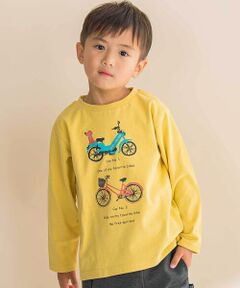 Noeil aime BeBe / ノイユ エーム べべ Tシャツ | 自転車プリント天竺ドロップショルダーＴシャツ(80~130cm)