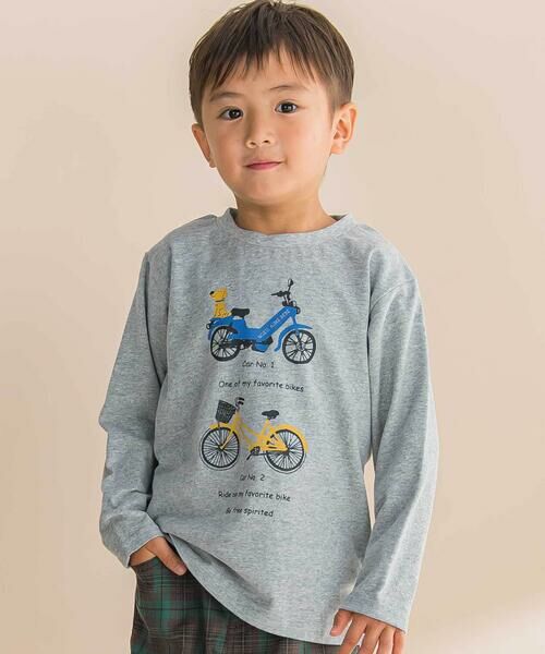 Noeil aime BeBe/ノイユ エーム べべ 自転車プリント天竺ドロップショルダーTシャツ(80~130cm) グレー 110cm Noeil aime BeBe/ノイユ エーム べべ 自転車プリント天竺ドロップショルダーTシャツ(80~130cm) グレー 110cm
