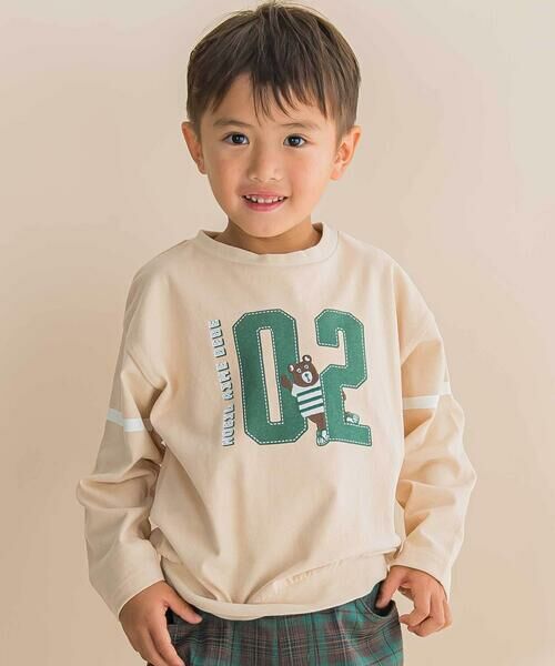 Noeil aime BeBe/ノイユ エーム べべ ナンバリング天竺ドロップショルダーTシャツ(80~130cm) ベージュ 100cm Noeil aime BeBe/ノイユ エーム べべ ナンバリング天竺ドロップショルダーTシャツ(80~130cm) ベージュ 100cm