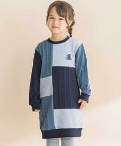 Noeil aime BeBe / ノイユ エーム べべ ミニ丈・ひざ丈ワンピース | 【お揃い】飛び裏毛ｘケーブルJQニットブロック切り替えワンピース(80~130cm)