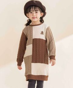Noeil aime BeBe / ノイユ エーム べべ ミニ丈・ひざ丈ワンピース | 【お揃い】飛び裏毛ｘケーブルJQニットブロック切り替えワンピース(80~130cm)