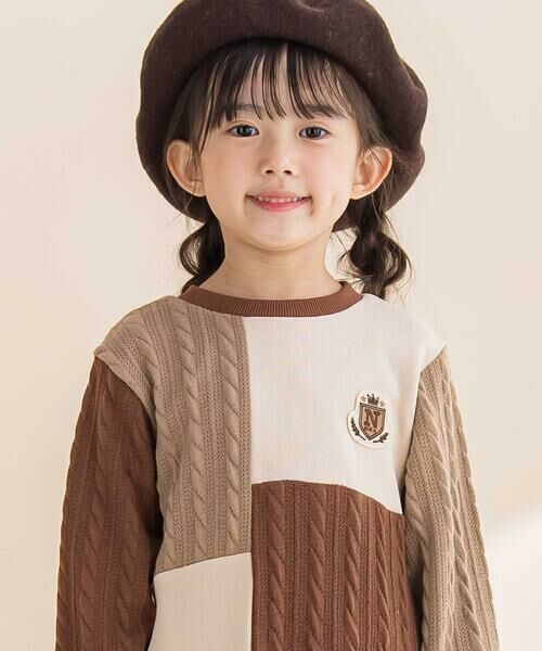 Noeil aime BeBe / ノイユ エーム べべ ミニ丈・ひざ丈ワンピース | 【お揃い】飛び裏毛ｘケーブルJQニットブロック切り替えワンピース(80~130cm) | 詳細15