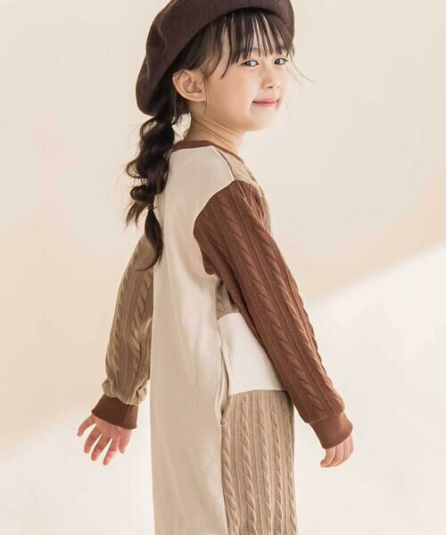 Noeil aime BeBe / ノイユ エーム べべ ミニ丈・ひざ丈ワンピース | 【お揃い】飛び裏毛ｘケーブルJQニットブロック切り替えワンピース(80~130cm) | 詳細16