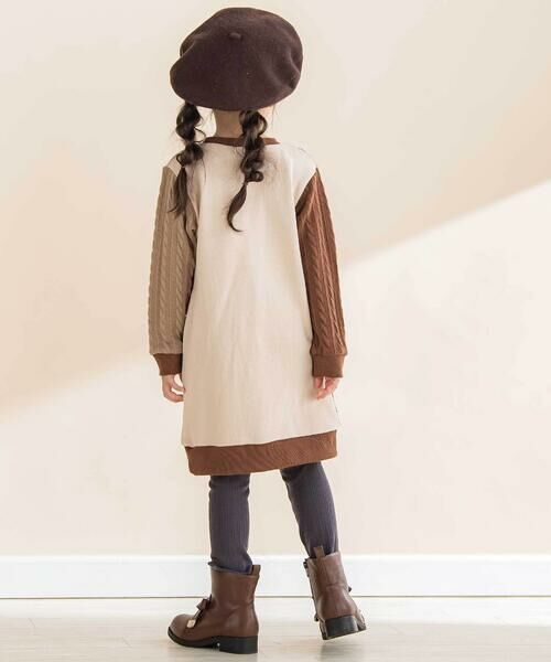 Noeil aime BeBe / ノイユ エーム べべ ミニ丈・ひざ丈ワンピース | 【お揃い】飛び裏毛ｘケーブルJQニットブロック切り替えワンピース(80~130cm) | 詳細17