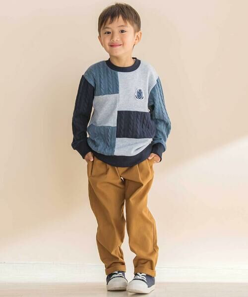 Noeil aime BeBe / ノイユ エーム べべ スウェット | 【お揃い】飛び裏毛xケーブルJQニットブロック切り替えトレーナー(80~130cm) | 詳細1