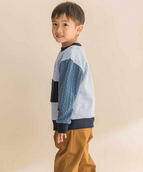 Noeil aime BeBe / ノイユ エーム べべ スウェット | 【お揃い】飛び裏毛xケーブルJQニットブロック切り替えトレーナー(80~130cm) | 詳細2