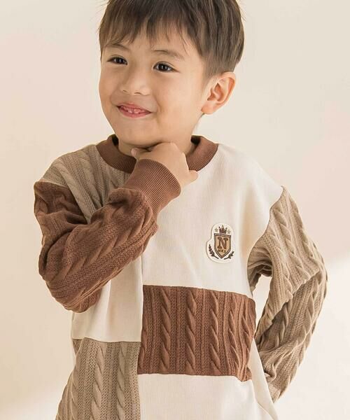 Noeil aime BeBe / ノイユ エーム べべ スウェット | 【お揃い】飛び裏毛xケーブルJQニットブロック切り替えトレーナー(80~130cm) | 詳細7
