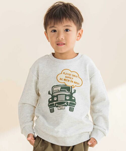 Noeil aime BeBe/ノイユ エーム べべ TC裏毛車パッチ刺しゅうトレーナー(80~130cm) オフホワイト 110cm