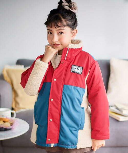 Noeil aime BeBe / ノイユ エーム べべ ミリタリージャケット・コート | タフタxボア異素材配色マウンテンパーカー(90~130cm) | 詳細22