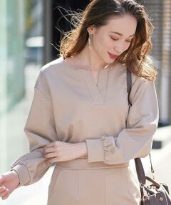 OFUON / オフオン シャツ・ブラウス | 【洗濯機で洗える/セットアップ可】スリットネックジャージーブラウス