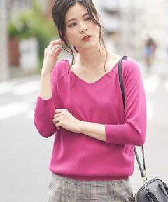 OFUON / オフオン ニット・セーター | 【洗える/WEB限定サイズ】Vネック7分袖ニット