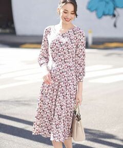 OFUON / オフオン ロング・マキシ丈ワンピース | 【洗濯機で洗える】花柄プリントジャージーワンピース