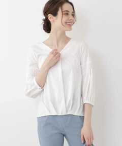 OFUON / オフオン シャツ・ブラウス | 【洗濯機で洗える】スモッキングデザインジャージブラウス