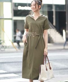 OFUON / オフオン ロング・マキシ丈ワンピース | 【洗濯機で洗える/WEB限定カラー】キーネックデザインワンピース