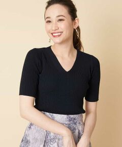 【洗濯機で洗える】【ロングシーズン対応】5分袖リブVネックニット