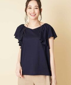 OFUON / オフオン カットソー | 【洗濯機で洗える/前後2WAY】【二の腕カバー】フリルカラーカットソー