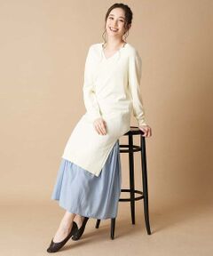 OFUON / オフオン ドレス | 【WEB限定】【洗濯機で洗える/2点セット】Vネックニットチュニック＋ロングスカート