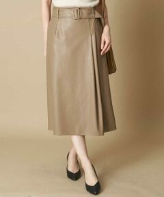 OFUON / オフオン ミニ・ひざ丈スカート | ベルト付きフェイクレザースカート