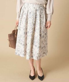 OFUON / オフオン ロング・マキシ丈スカート | 【洗濯機で洗える】フラワープリントタックフレアスカート