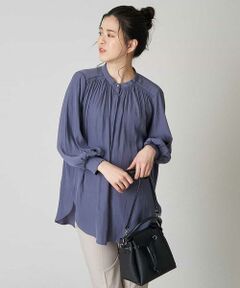 OFUON / オフオン シャツ・ブラウス | 【洗濯機で洗える】シャーリングスリーブバンドカラーブラウス