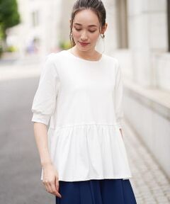 OFUON / オフオン カットソー | 【洗濯機で洗える】ウエスト切り替えチュニックコットンカットソー