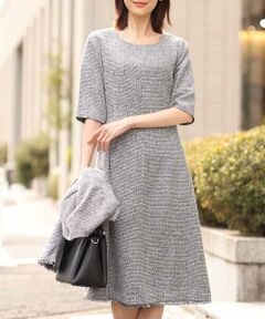 OFUON / オフオン ロング・マキシ丈ワンピース | [セットアップ対応]ラメツイードデザインワンピース